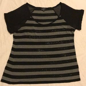 Express Medium Striped Black/Gray Striped Shirt